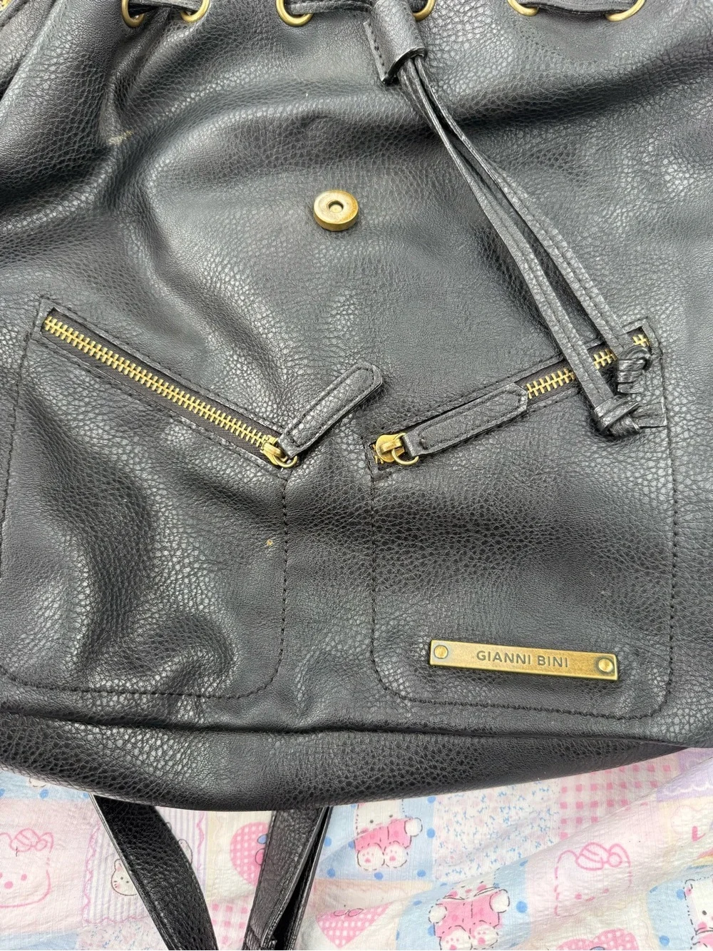 Gianni Bini Black Leather Backpack